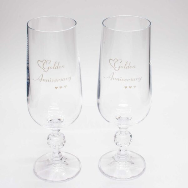 Golden Anniversary Crystal Champagne Flutes