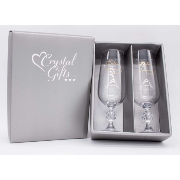 Golden Anniversary Crystal Champagne Flutes boxed