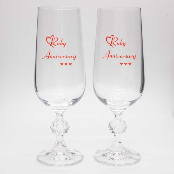 Ruby Anniversary Crystal Champagne Flutes