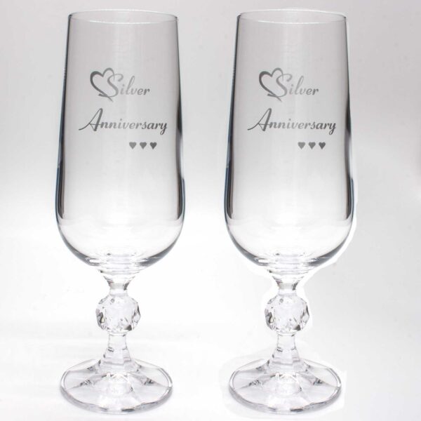 Silver Anniversary Crystal Champagne Flutes