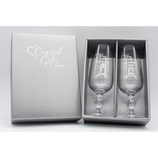 Silver Anniversary Crystal Champagne Flutes