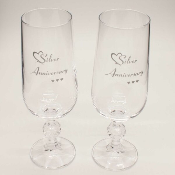 Silver Anniversary Crystal Champagne Flutes detail