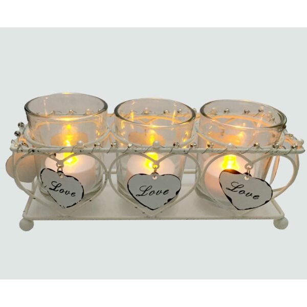 Celebrations Love Story Collection - set of 3 tealight holders in wire cage lit