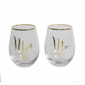 Mr Right & Mrs Always Right Stemless wine glasses G360