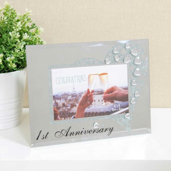 6" x 4" - CELEBRATIONS® Glass & Crystal Frame - 1st Anniversary