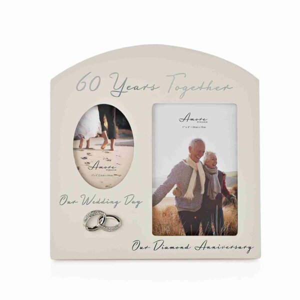 Amore Diamond 60th Anniversary Wedding Gifts Then & Now Photo Frame - 6"x 4"