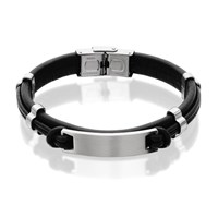 Inspirit Stainless Steel ID Black Leather Bracelet