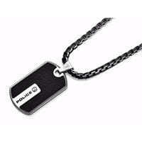 Police Hybrid Stainless Steel And Leather Dog Tag Necklace