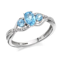 9ct White Gold Blue Topaz And Diamond Crossover Ring