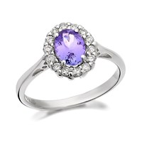 9ct White Gold Tanzanite And Diamond Cluster Ring - 1/4ct