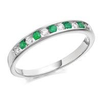 9ct White Gold Emerald And Diamond Half Eternity Ring - 14pts