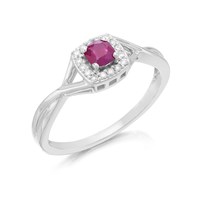 9ct White Gold Cushion Ruby And Diamond Cluster Ring