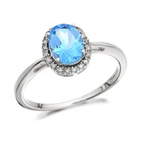 9ct White Gold Blue Topaz And Diamond Cluster Ring - 8pts