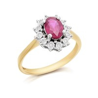 9ct Gold Ruby And Diamond Cluster Ring