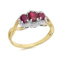 9ct Gold Two Colour Ruby And Diamond Cluster Ring