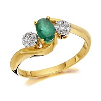 9ct Gold Diamond And Emerald Crossover Ring - 10pts