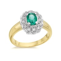 9ct Gold Diamond And Emerald Cluster Ring - 1/4ct