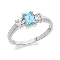 9ct White Gold Blue Topaz And Diamond Trilogy Ring - 6pts