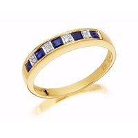 9ct Gold Diamond And Sapphire Half Eternity Ring