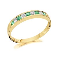 9ct Gold Diamond And Emerald Half Eternity Ring