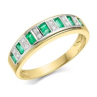 9ct Gold Diamond And Emerald Band Ring