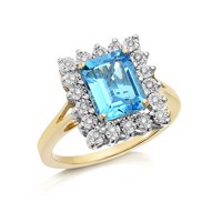 9ct Gold Blue Topaz And Diamond Cluster Ring - 10pts