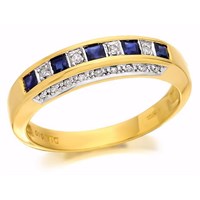 9ct Gold Diamond And Sapphire Half Eternity Ring