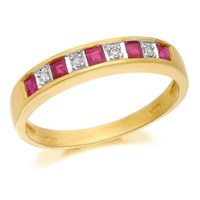 9ct Gold Diamond And Ruby Half Eternity Ring