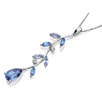 9ct White Gold Diamond And Blue Topaz Tendril And Leaf Pendant