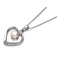 My Diamonds Silver Freshwater Pearl And Diamond Heart Necklace