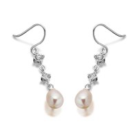 Silver Cubic Zirconia And Freshwater Pearl Hook Wire Drop Earrings