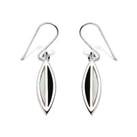 Silver Ellipse Onyx And Mother Of Pearl Earrings