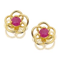 9ct Gold Ruby Flower Earrings