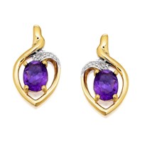 9ct Gold Amethyst And Diamond Stud Earrings