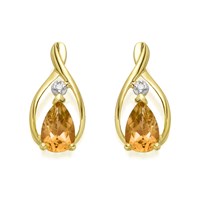 9ct Gold Citrine And Diamond Stud Earrings