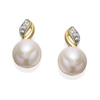 9ct Gold Freshwater Pearl And Diamond Stud Earrings