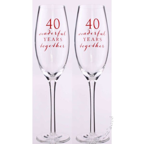 Amore 40th Wedding Anniversary Champagne Flutes Gift Set