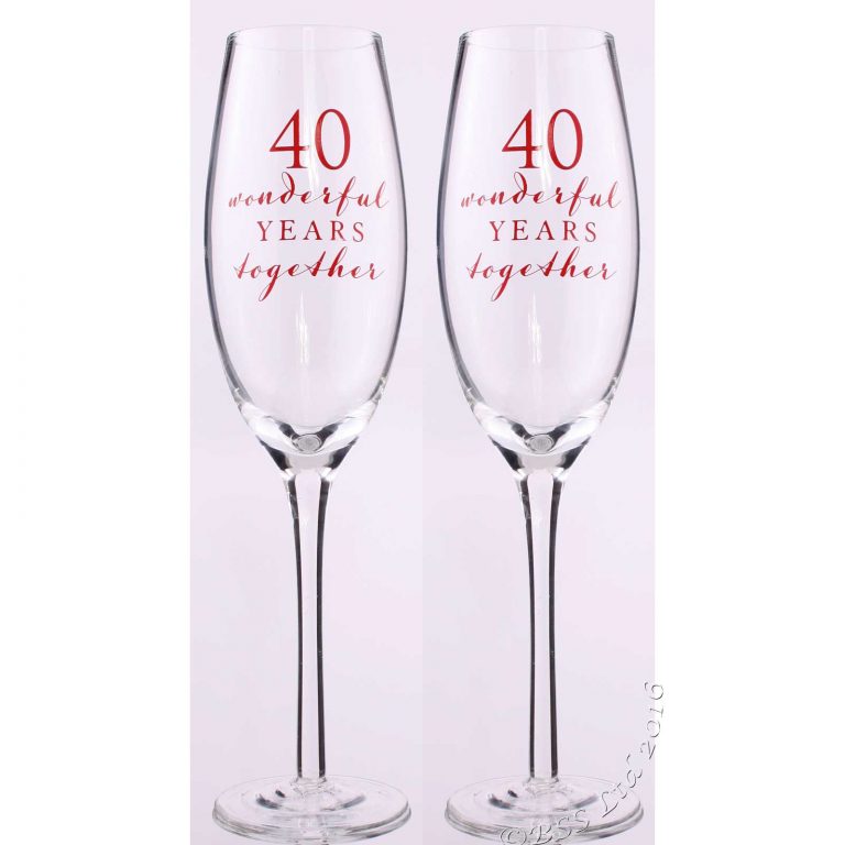 Amore 40th Wedding Anniversary Champagne Flutes Gift Set