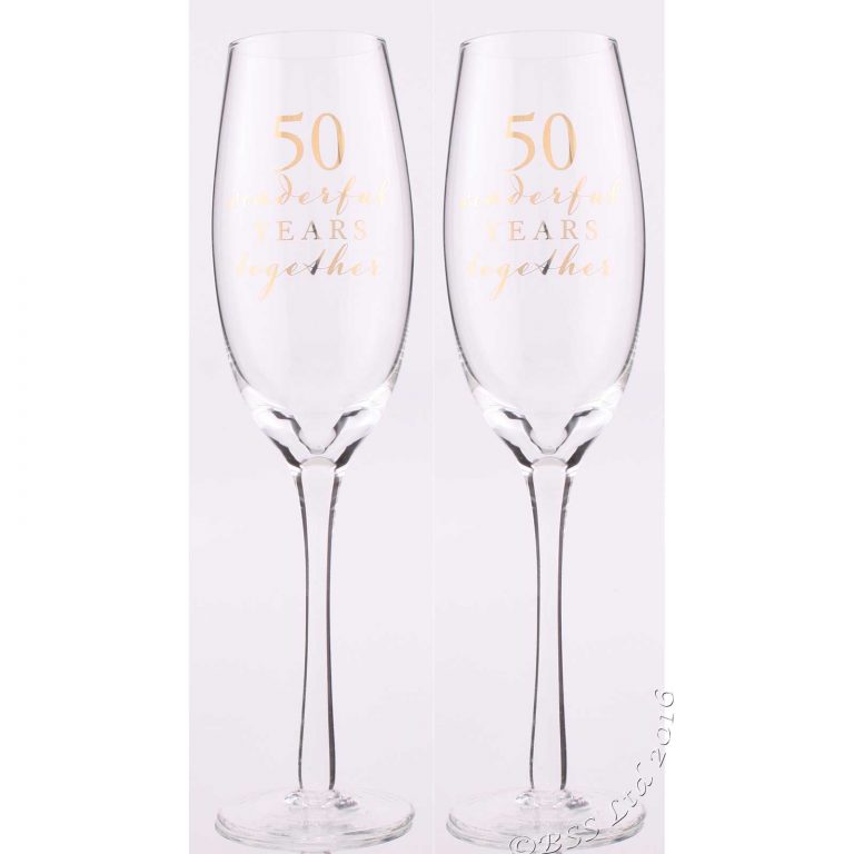 Amore 50th Wedding Anniversary Champagne Flutes Gift Set