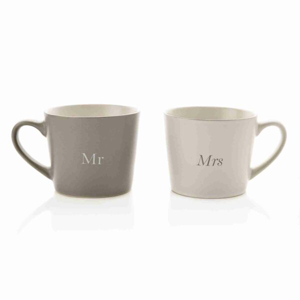 Amore Set of 2 Stoneware Grey & White Mugs - Mr & Mrs Mugs