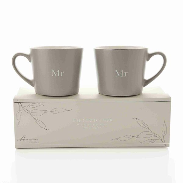 Amore Set of 2 Stoneware Grey Mugs - Mr & Mr