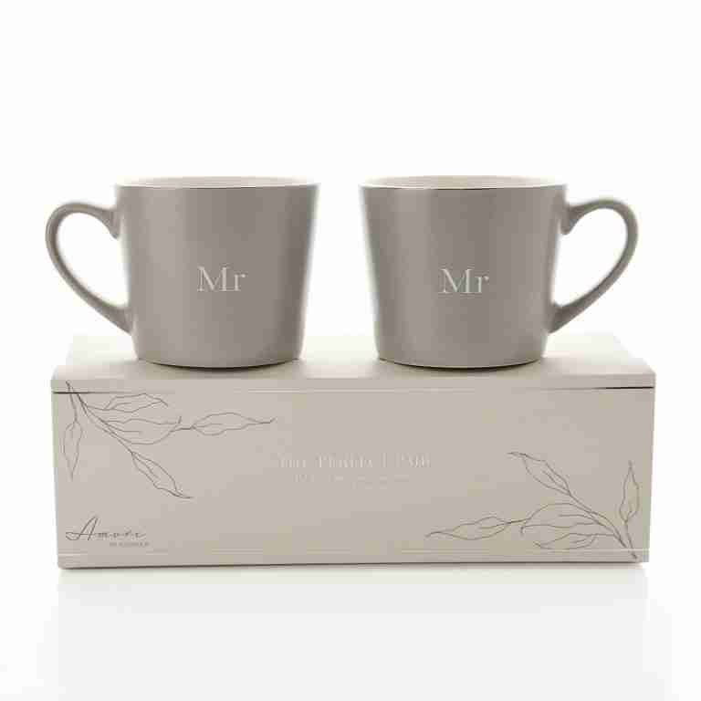 Amore Set of 2 Stoneware Grey Mugs - Mr & Mr