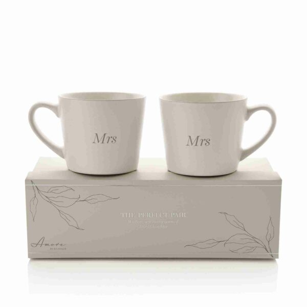 Amore Set of 2 Stoneware White Mugs - Mrs & Mrs