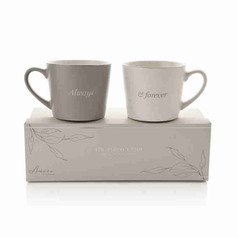 Amore Set Of 2 Grey & White Stoneware Mugs - Always & Forever