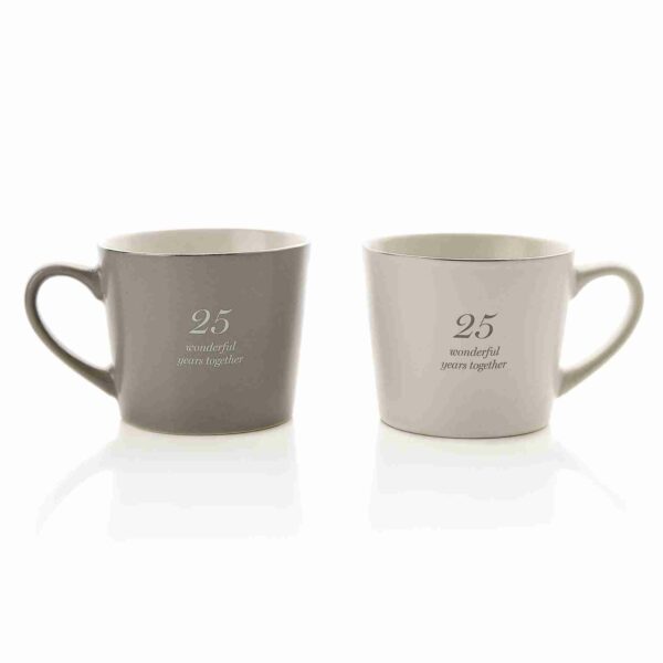 Amore Set Of 2 Grey & White Stoneware Mugs - 25 Wonderful Years Together