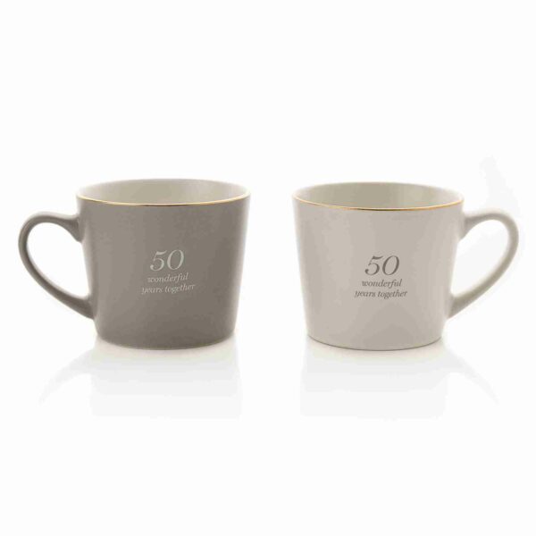 Amore Set Of 2 Grey & White Stoneware Mugs - 50 Wonderful Years Together Mugs