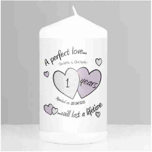 A Perfect Love Anniversary Pillar Candle, free personalisation - Image 3