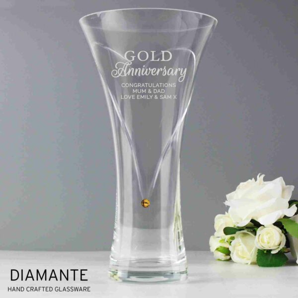 Gold Anniversary Large Hand Cut Diamante Heart Vase