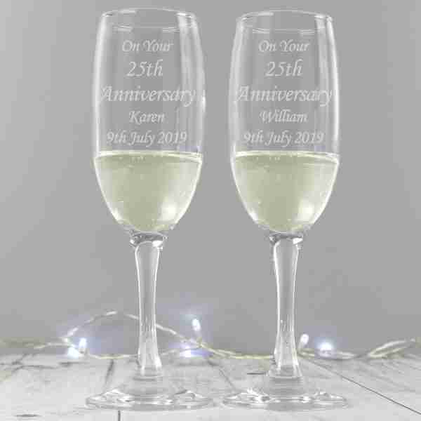 Pair of Champagne Flutes in silk lined gift box