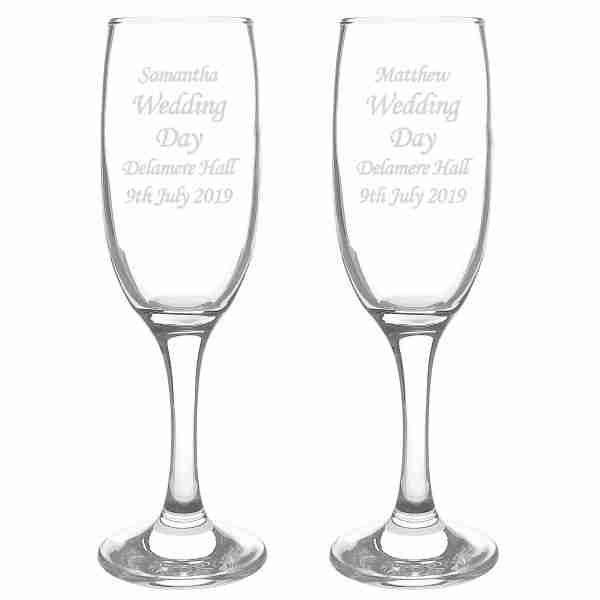 Pair of Champagne Flutes in silk lined gift box